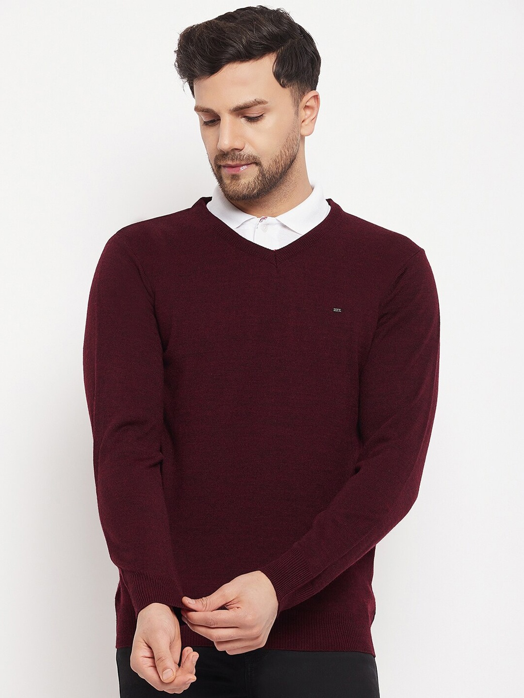 

Okane Men V-Neck Acrylic Pullover Sweater, Burgundy