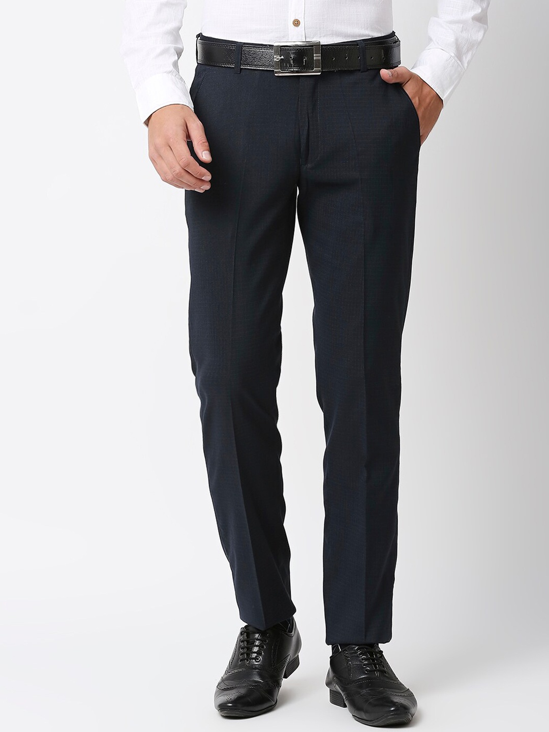 

Solemio Men Slim Fit Formal Trousers, Navy blue