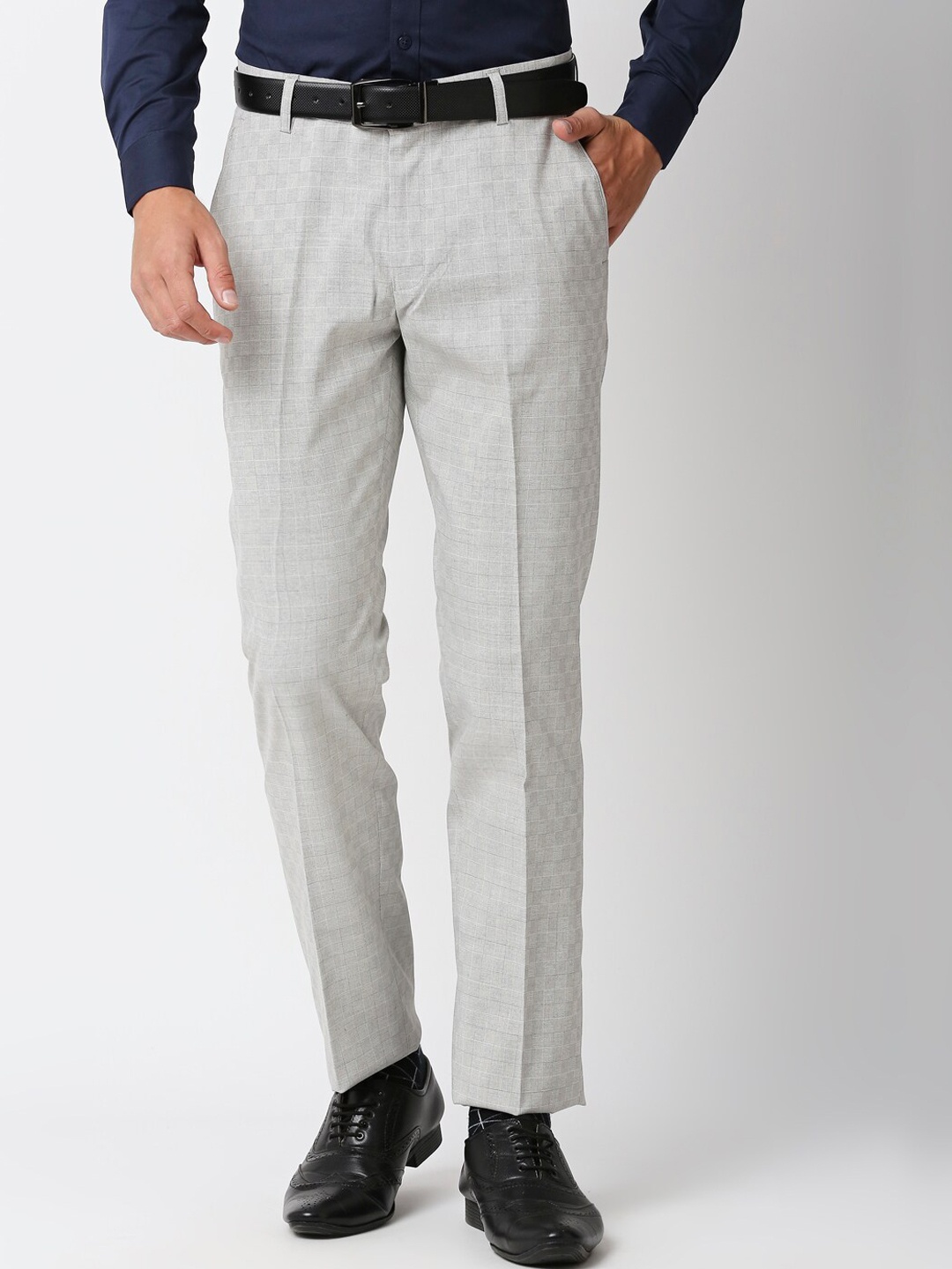 

Solemio Men Checked Slim Fit Formal Trousers, Grey
