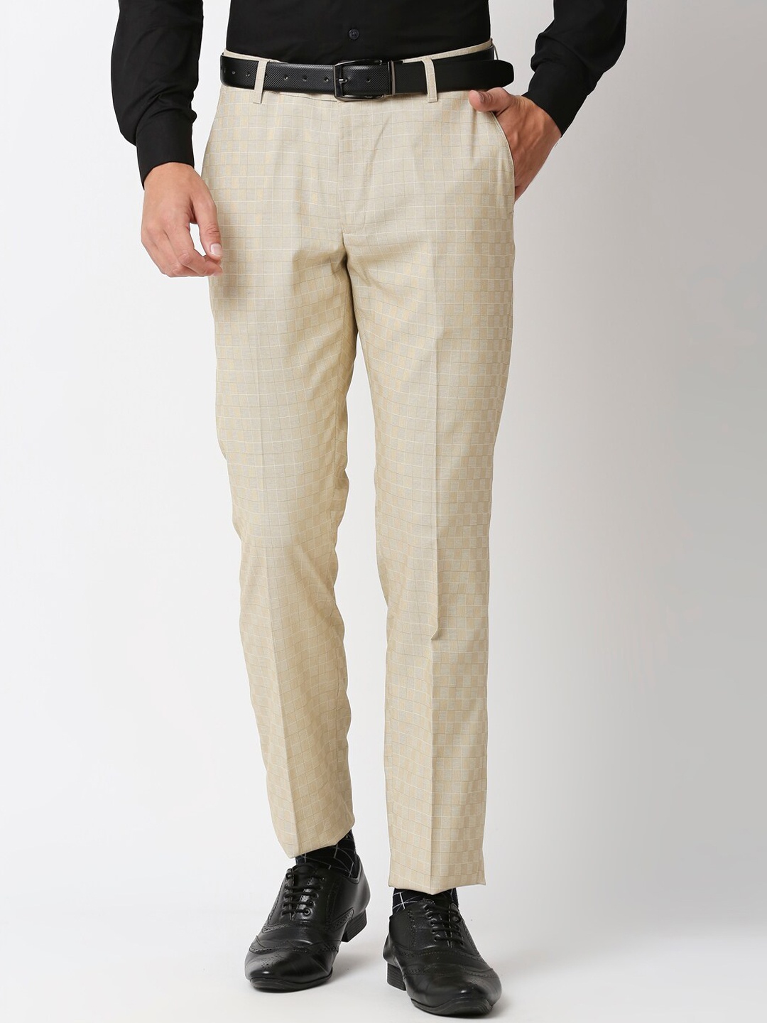 

Solemio Men Checked Slim Fit Formal Trousers, Grey
