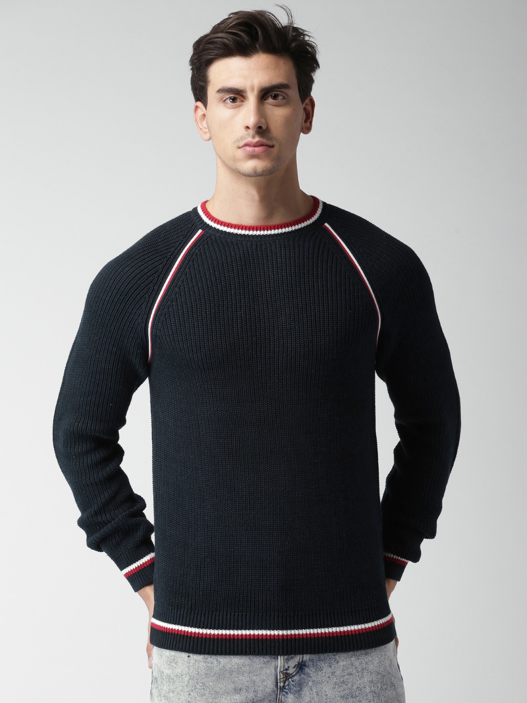 

Tommy Hilfiger Men Navy Blue Solid Pullover