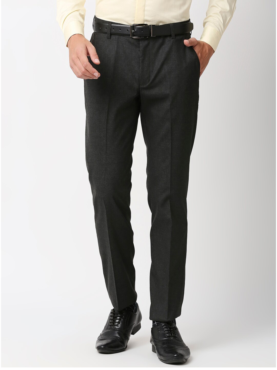 Solemio Men Slim Fit Formal Trousers, Black