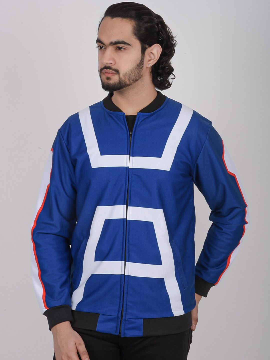 

COMICSENSE Men Anime Printed My Hero Academia Bomber Jacket, Blue