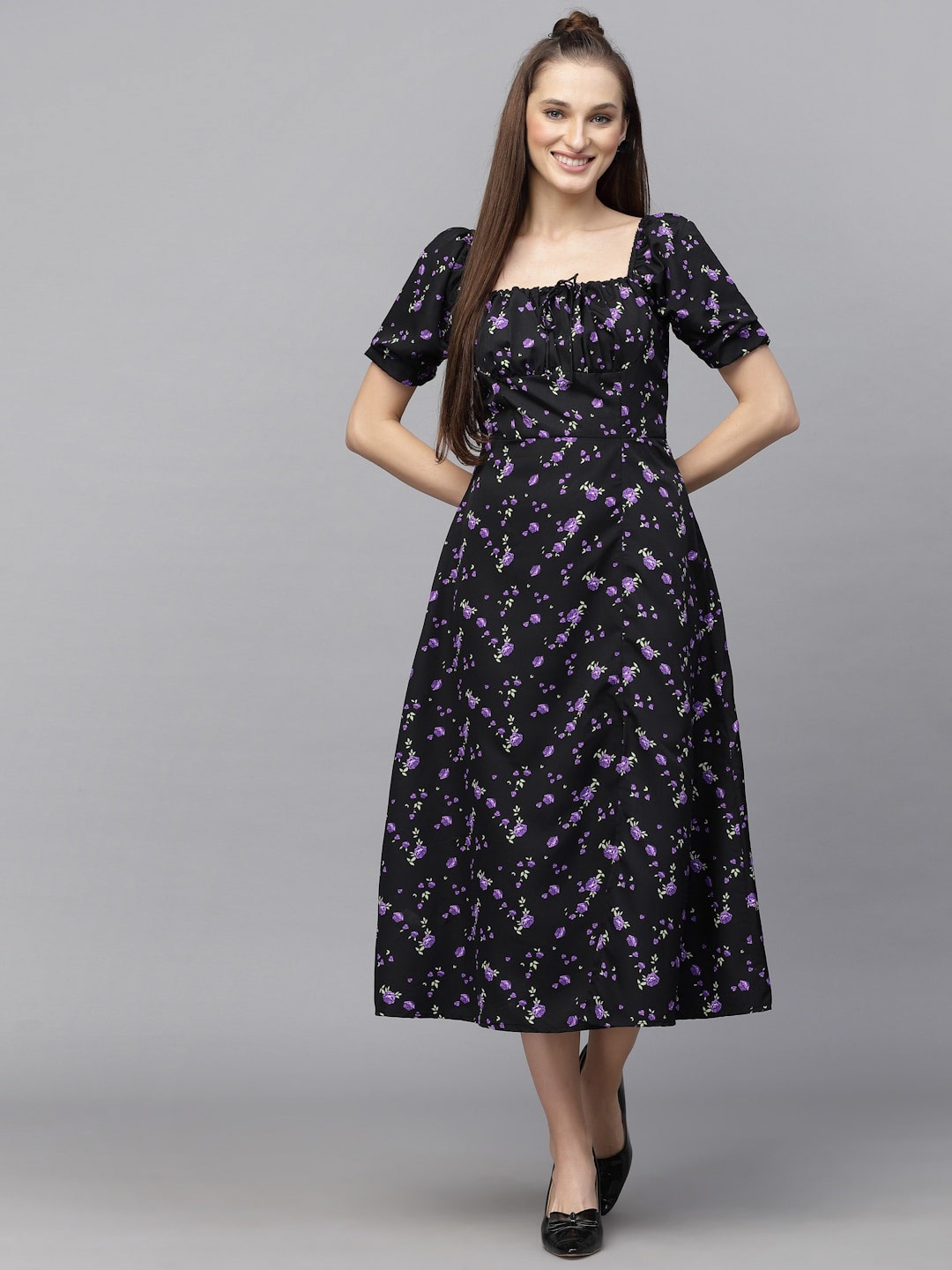 

aayu Floral Crepe A-Line Midi Dress, Purple