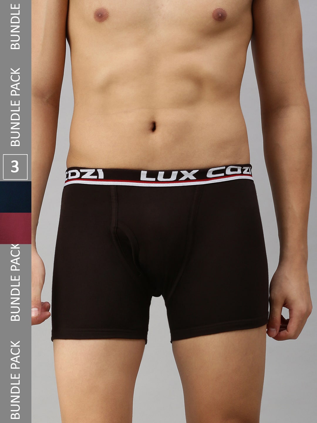 

Lux Cozi Men Pack Of 2 Logo Printed Waistband Sleek & Comfortable Trunks, Brown