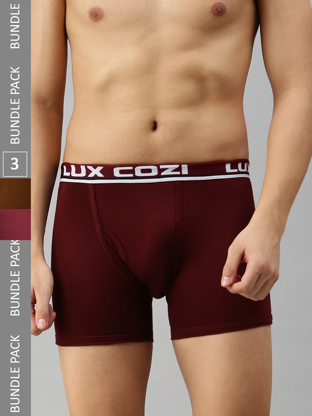 

Lux Cozi Men Pack Of 3 Solid Trunks- COZI_BIGSHOT_LONG_MST_3PC, Maroon