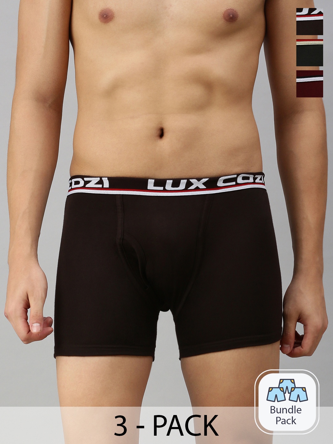 

Lux Cozi Men Pack Of 3 Mid-Rise Trunks- COZI_BIGSHOT_LONG_BRN_DG_MRN_3PC, Brown