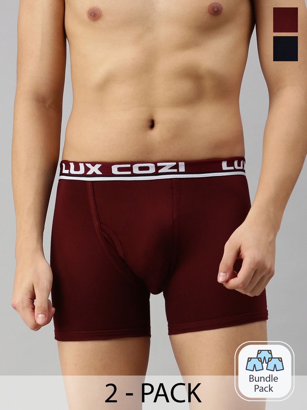 

Lux Cozi Men Pack Of 2 Logo Printed Detail Trunks, Maroon