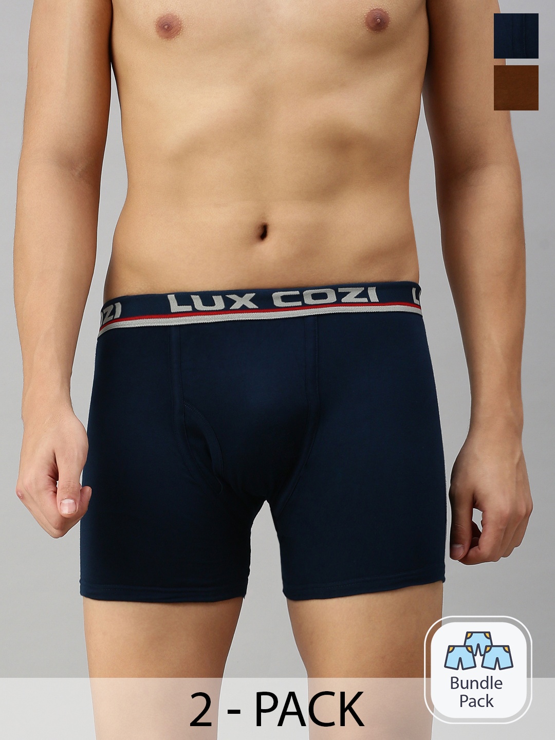 

Lux Cozi Men Pack Of 2 Logo Printed Detail Trunks COZI_BIGSHOT_LONG_MBU_MST, Brown