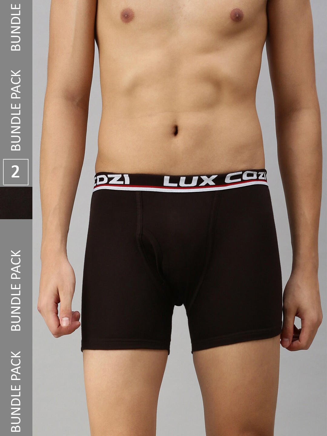 

Lux Cozi Men Pack Of 2 Plus Size Logo Printed Detail Trunks, Brown