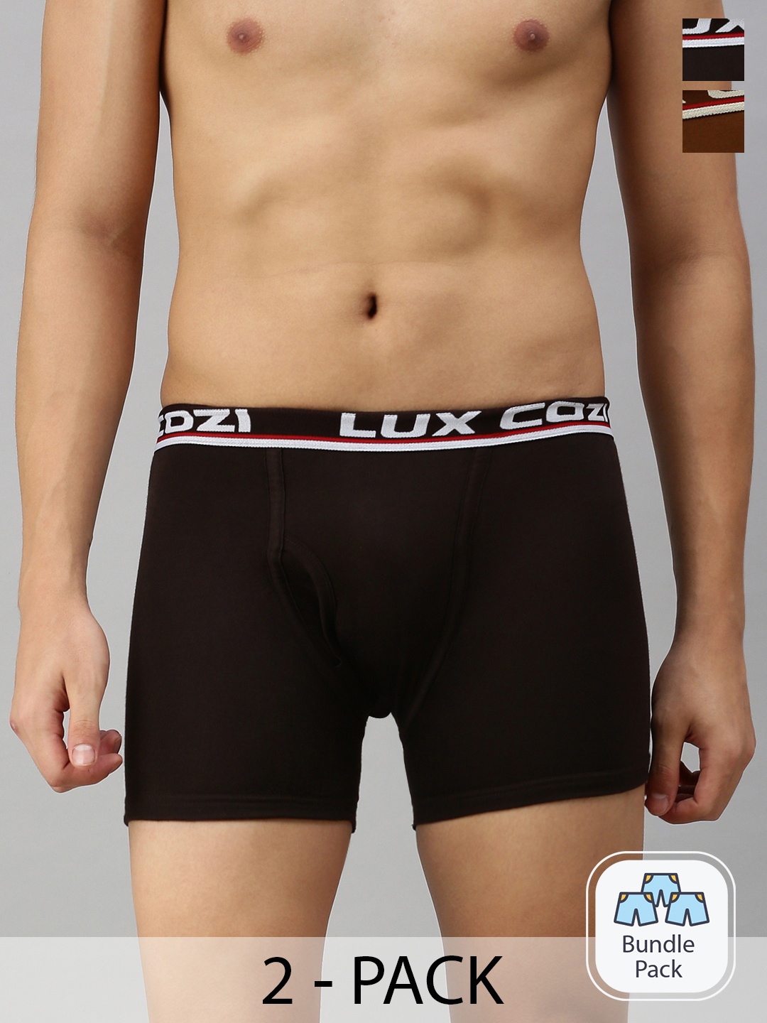 

Lux Cozi Men Pack Of 2 Logo Printed Detail Trunks, Brown