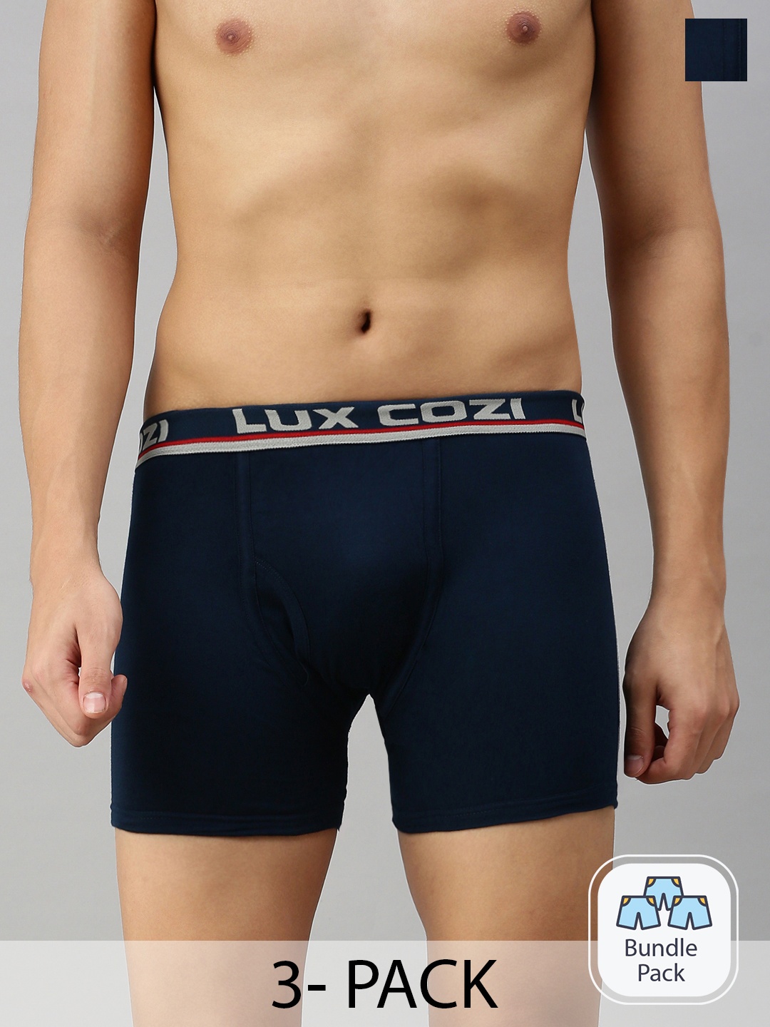 

Lux Cozi Men Pack Of 3 Logo Printed Detail Trunks, Navy blue