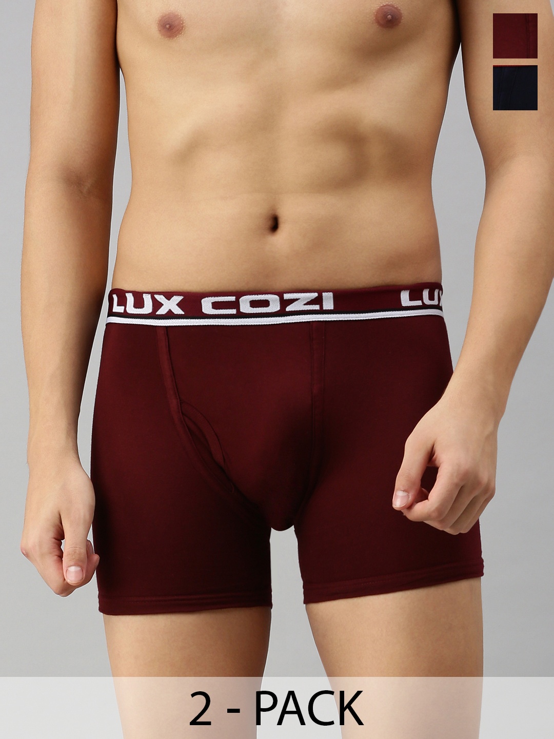 

Lux Cozi Men Pack Of 2 Logo Printed Detail Trunks, Maroon