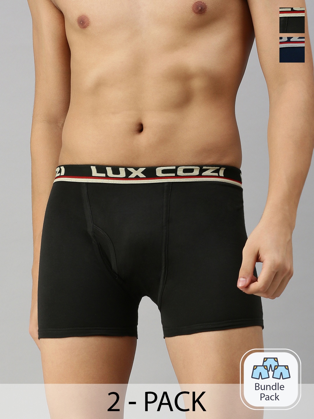 

Lux Cozi Men Pack Of 2 Logo Printed Detail Trunks, Black