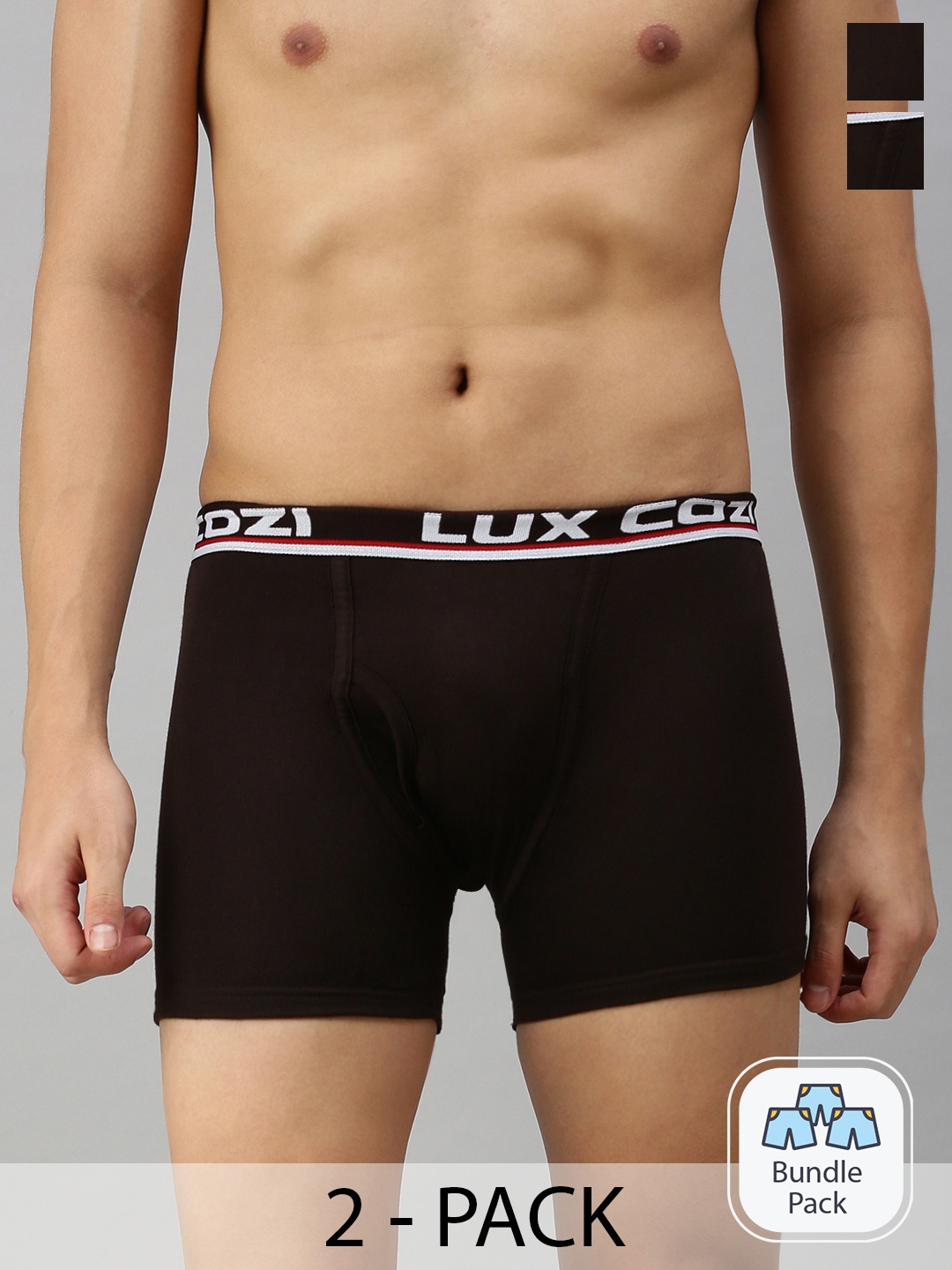 

Lux Cozi Men Plus Size Pack Of 2 Logo Printed Detail Trunks, Brown