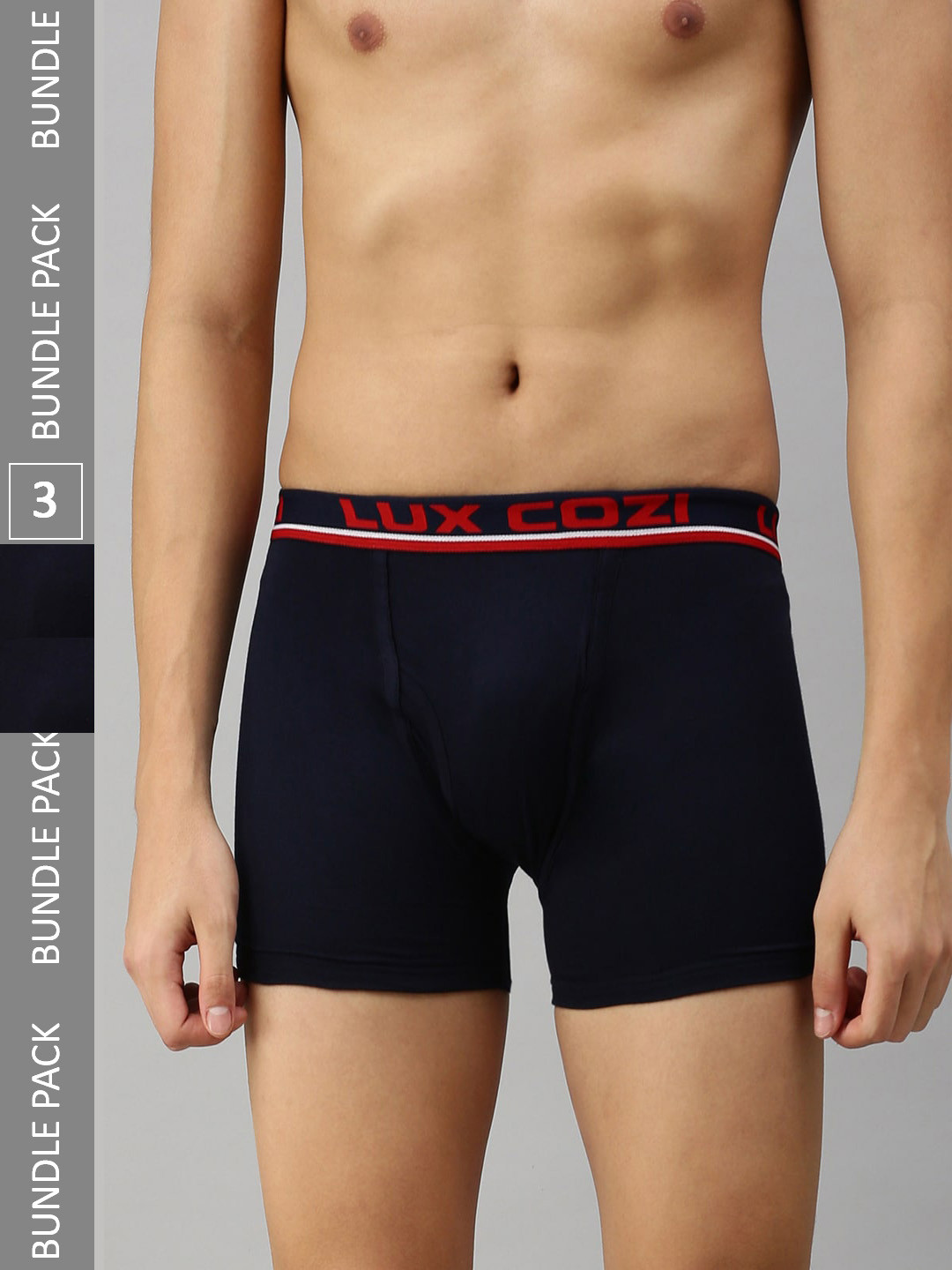 

Lux Cozi Men Pack Of 3 Logo Printed Detail Trunks, Navy blue