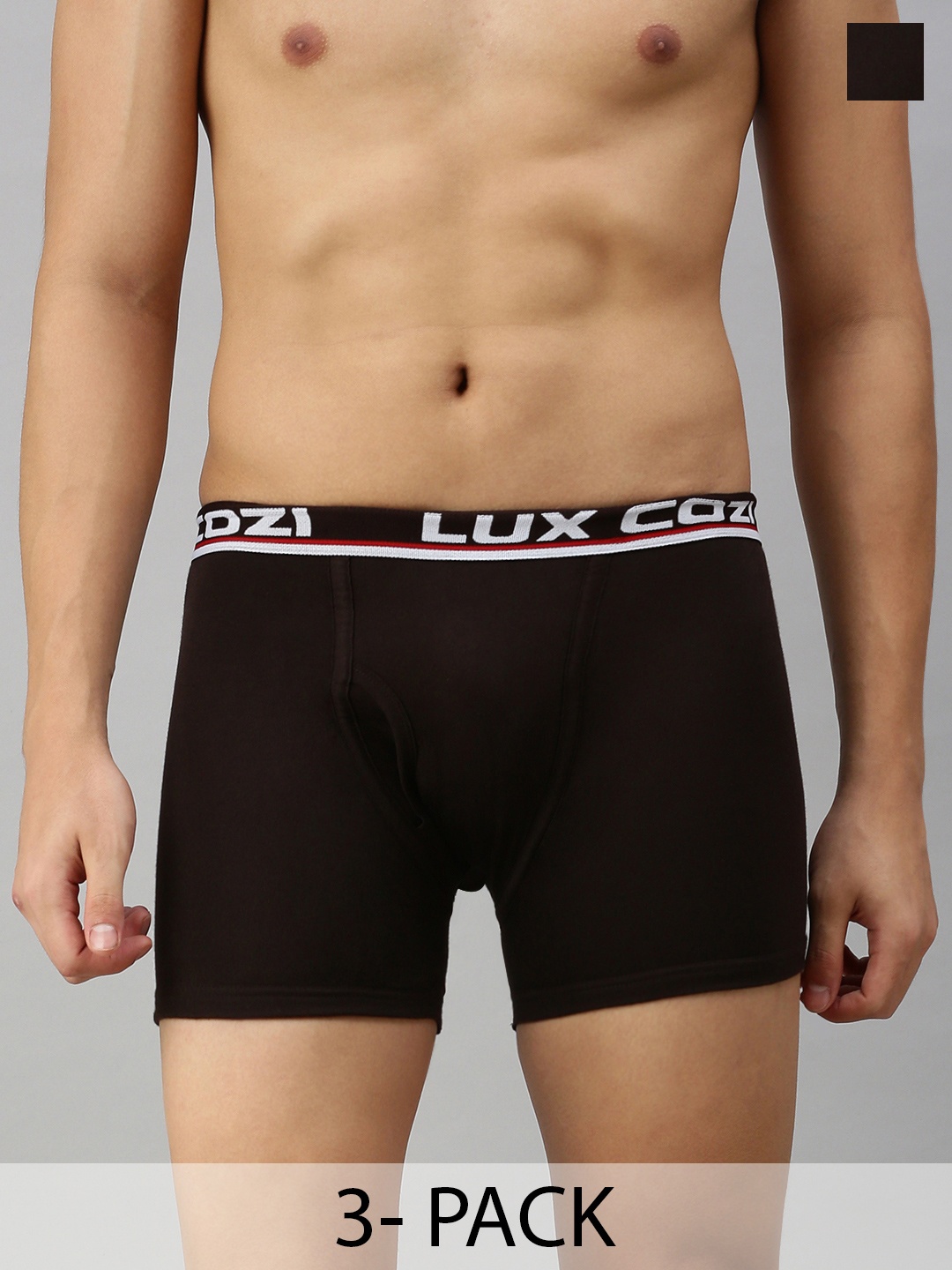 

Lux Cozi Men Pack Of 3 Logo Printed Detail Trunks, Brown