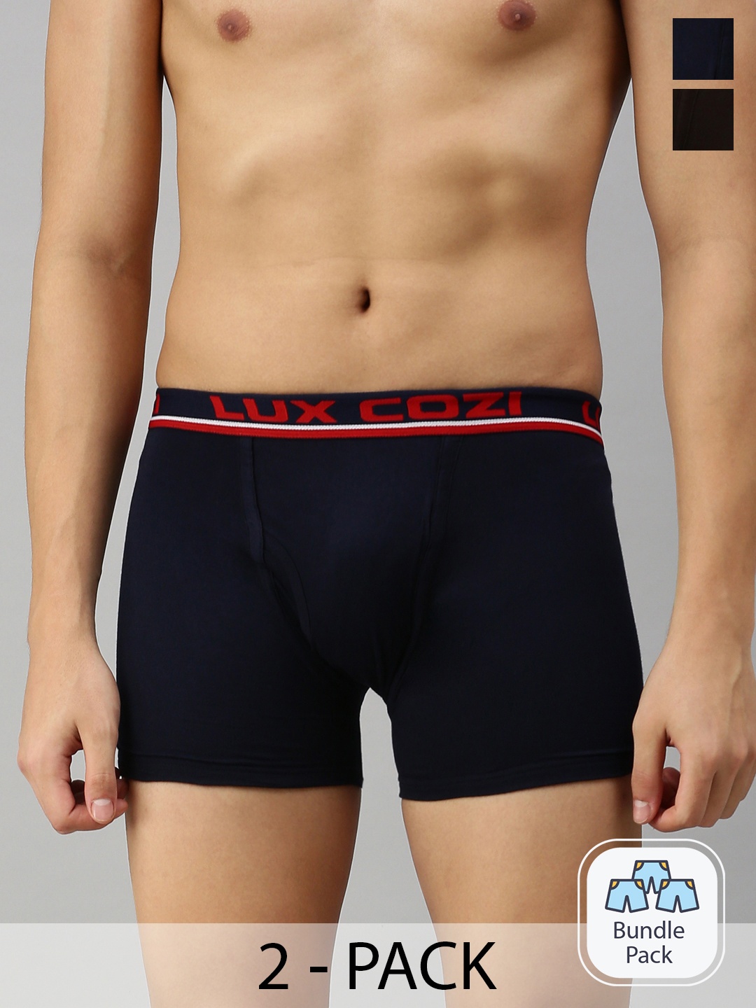 

Lux Cozi Men Pack Of 2 Logo Printed Detail Trunks, Navy blue