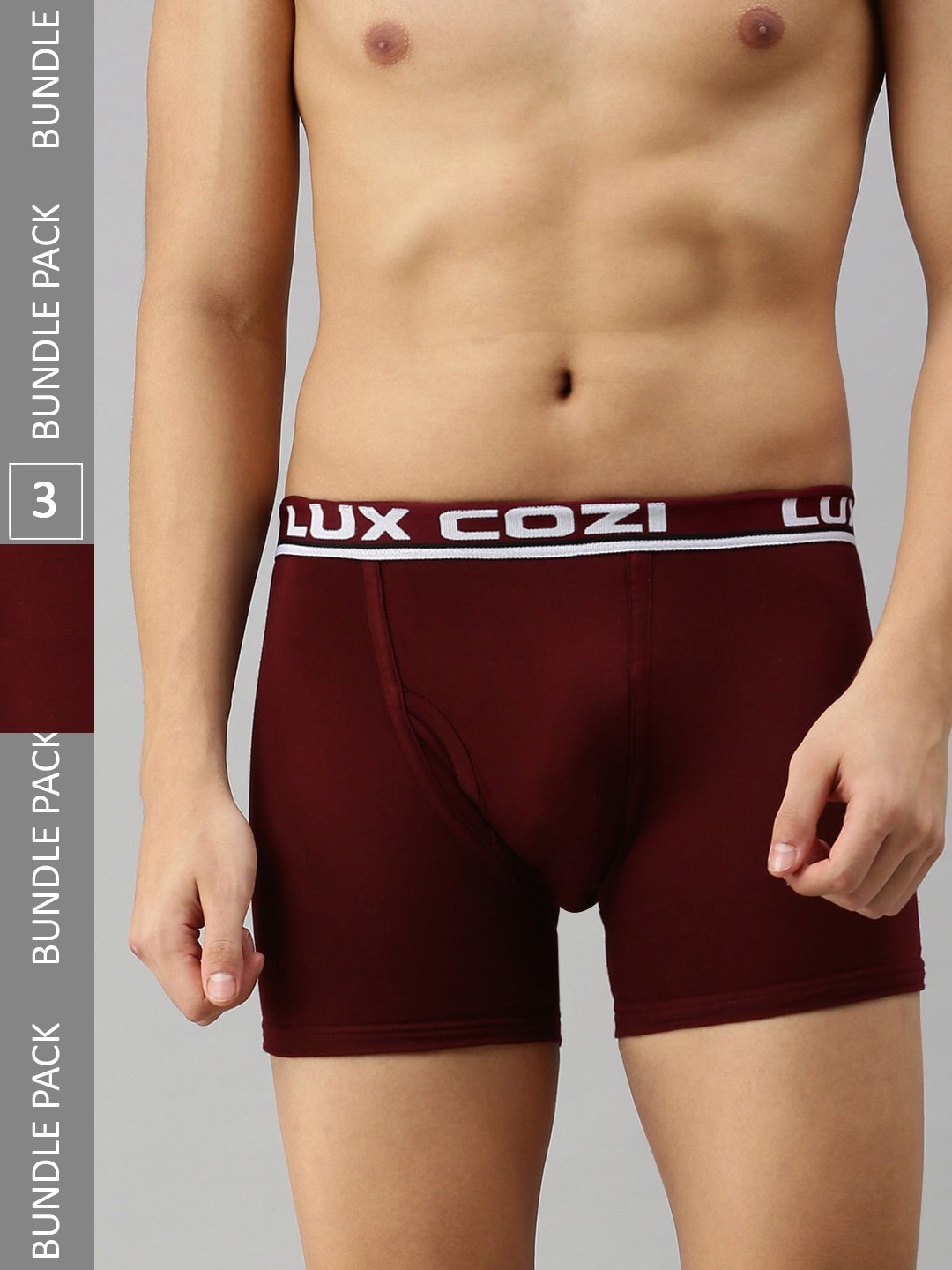 

Lux Cozi Men Pack Of 3 Logo Printed Detail Trunks, Maroon