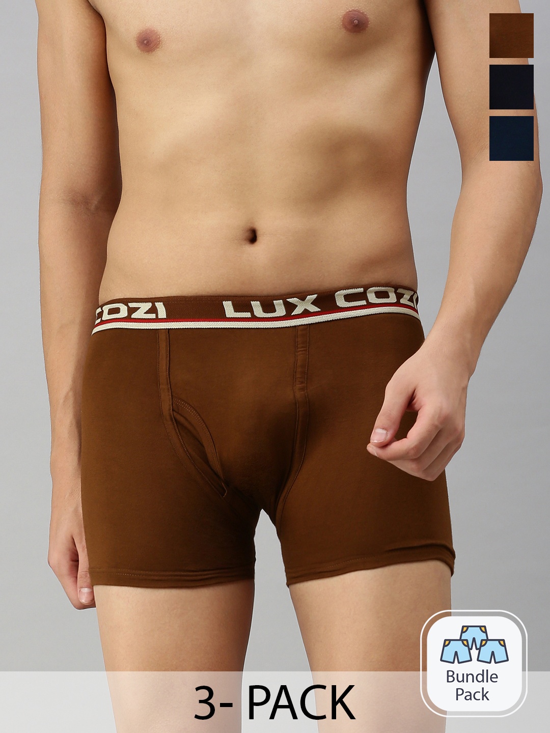 

Lux Cozi Men Pack Of 3 Logo Printed Detail Trunks, Blue