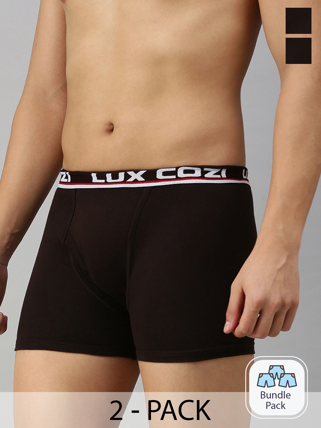 

Lux Cozi Men Pack Of 2 Logo Printed Detail Trunks, Brown