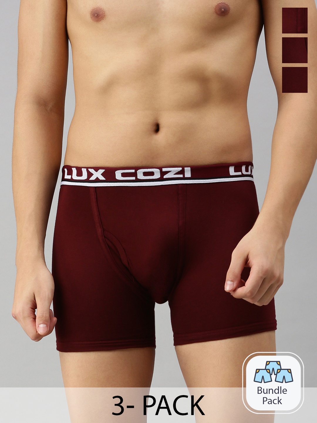 

Lux Cozi Men Pack Of 3 Logo Printed Detail Trunks, Maroon