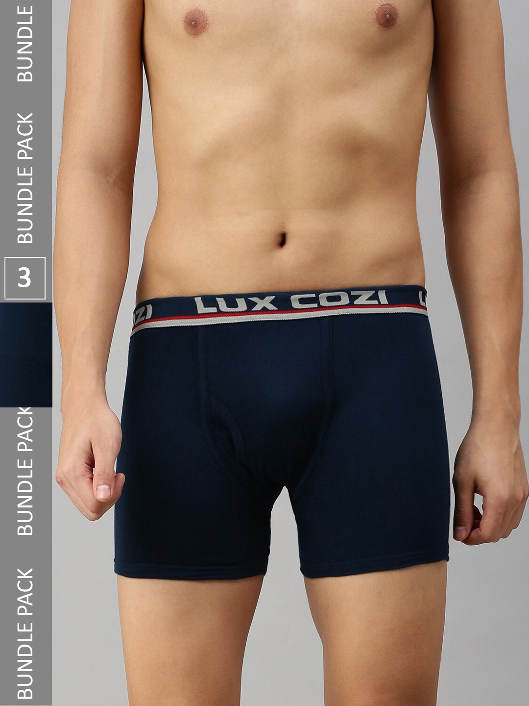 

Lux Cozi Men Pack Of 3 Mid-Rise Trunks COZI_BIGSHOT_LONG_MBU_3PC, Navy blue