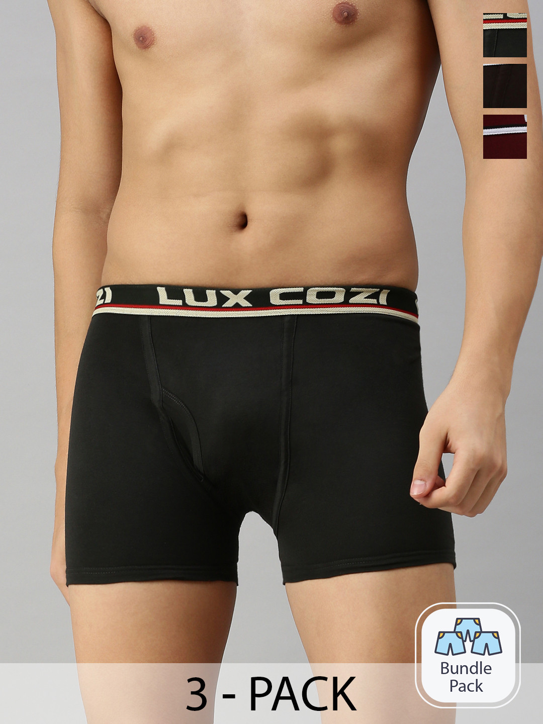 

Lux Cozi Men Pack Of 3 Mid-Rise Trunks- COZI_BIGSHOT_LONG_BRN_DG_MRN_3PC, Brown