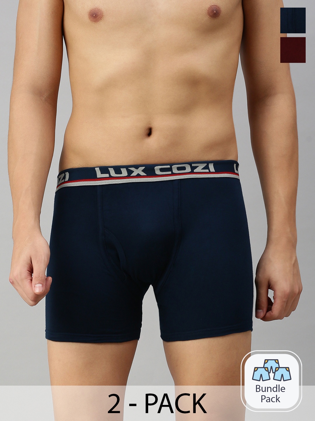 

Lux Cozi Men Pack Of 2 Logo Printed Detail Trunks, Maroon