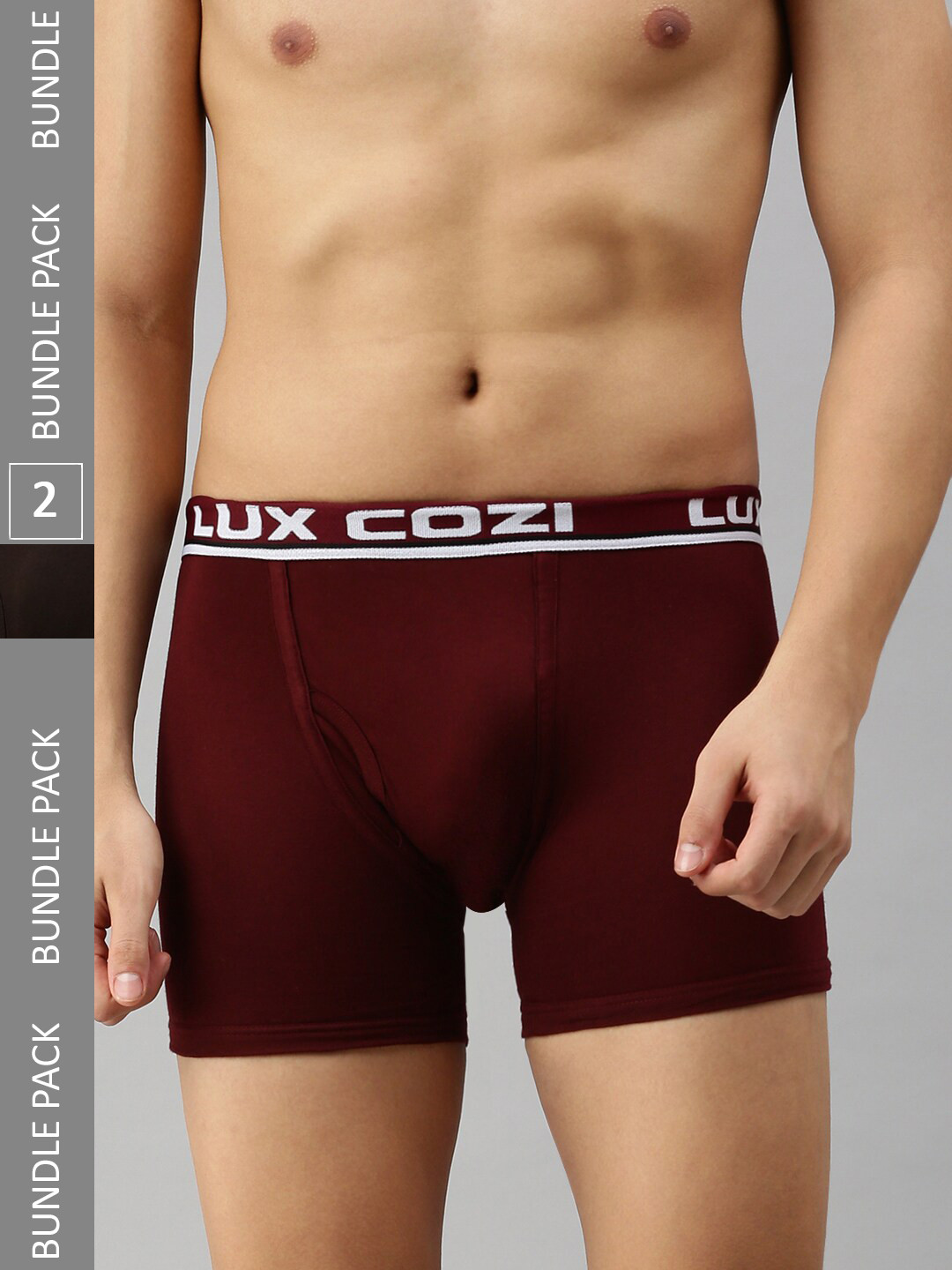 

Lux Cozi Men Pack Of 2 Logo Printed Waistband Sleek & Comfortable Trunks, Maroon