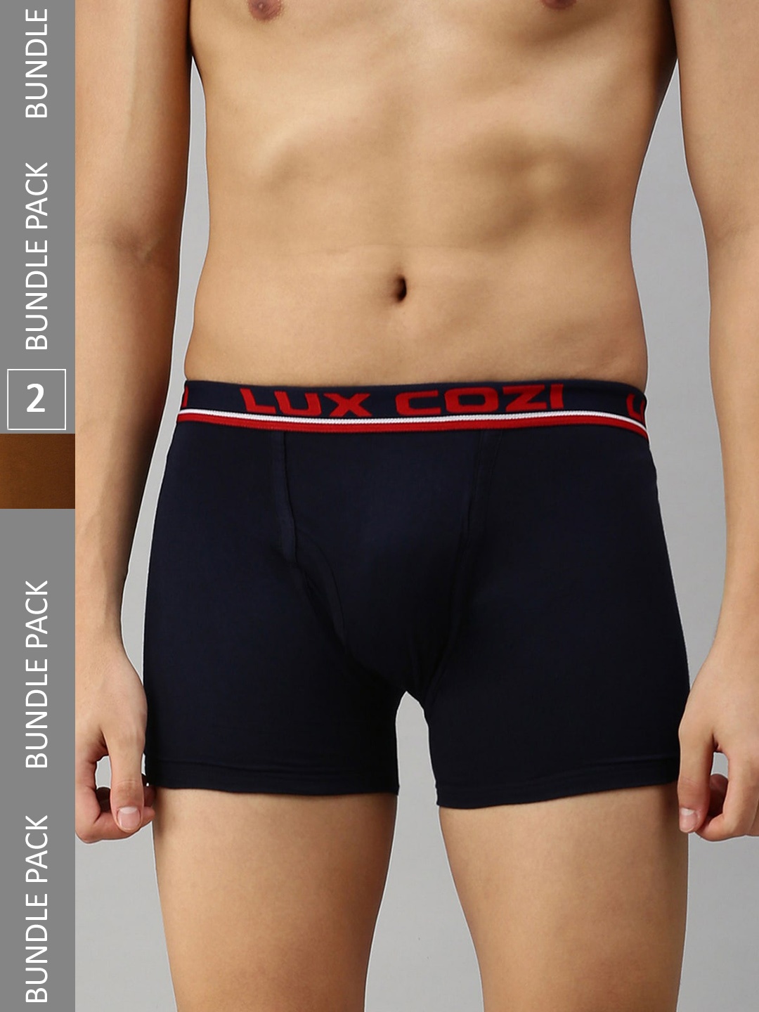 

Lux Cozi Men Pack Of 2 Logo Printed Waistband Sleek & Comfortable Trunks, Navy blue