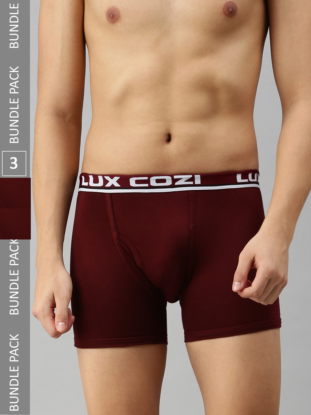 

Lux Cozi Men Pack Of 3 Logo Printed Waistband Sleek & Comfortable Trunks, Maroon