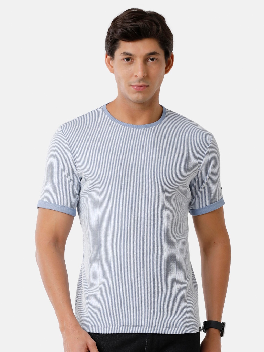 

Voi Jeans Men Striped Round Neck T-shirt, Blue