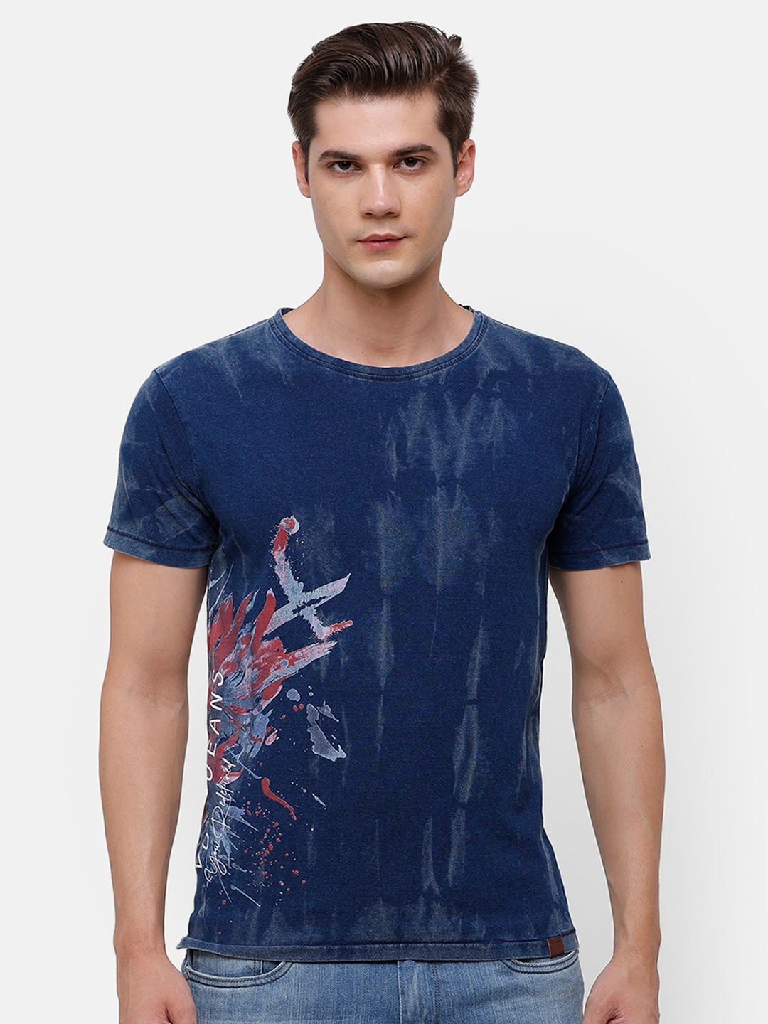 

Voi Jeans Men Graphic Printed Slim Fit Cotton T-shirt, Blue