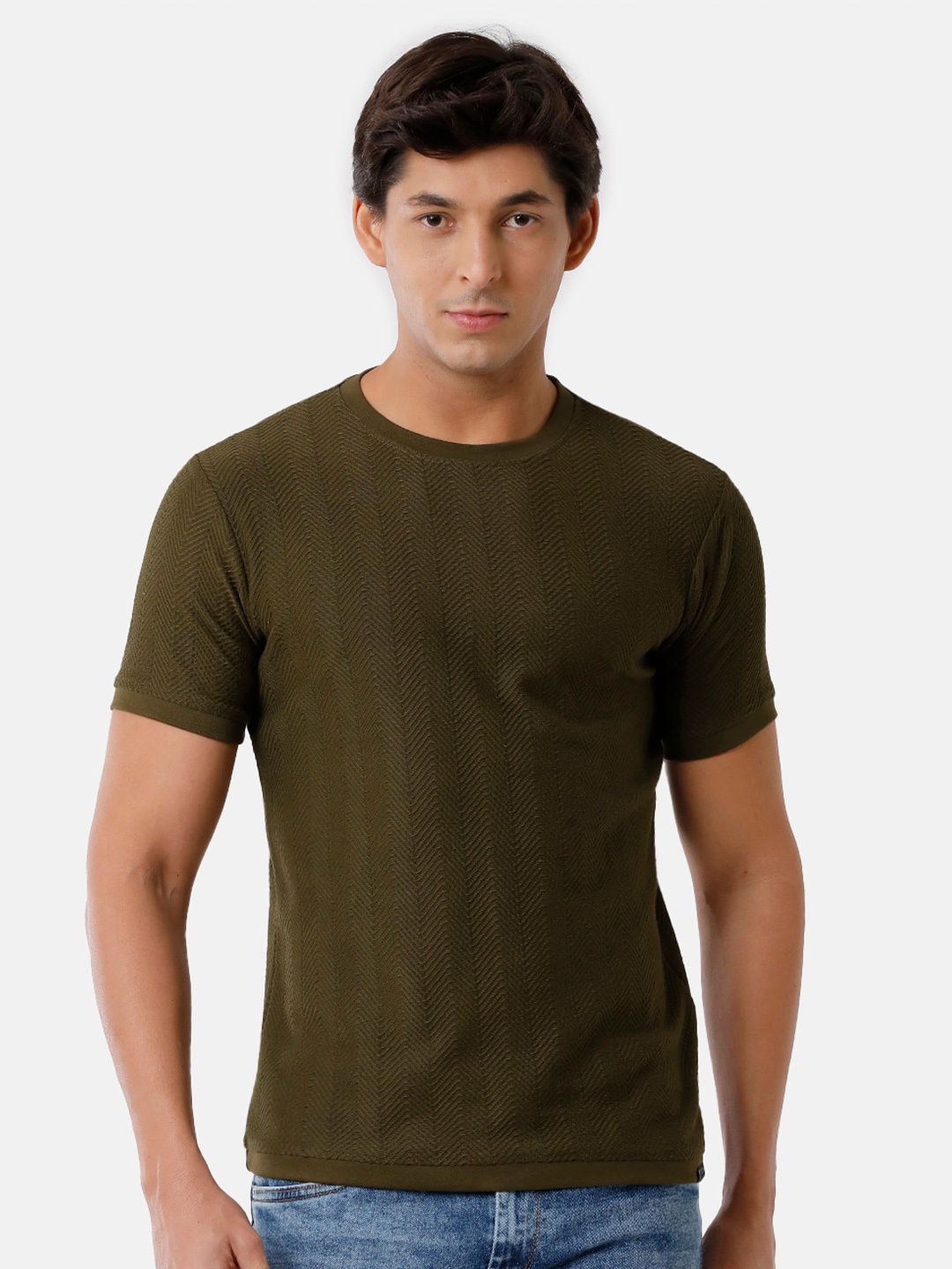 

Voi Jeans Men Regular Fit Cotton T-shirt, Olive