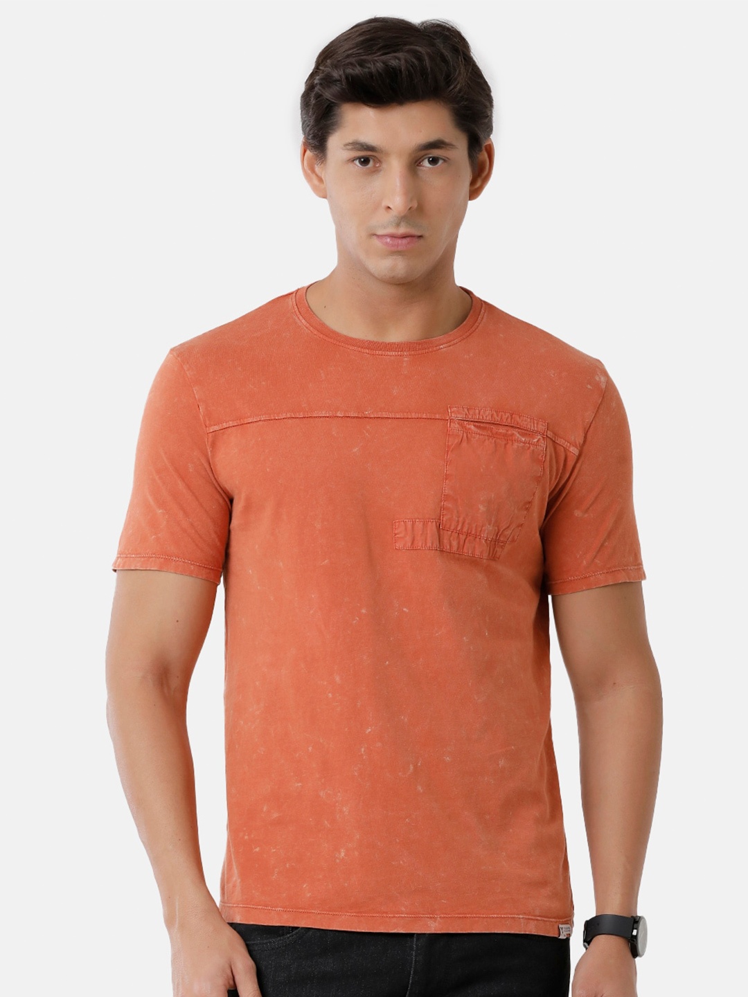 

Voi Jeans Men Slim Fit Pure Cotton T-shirt, Orange