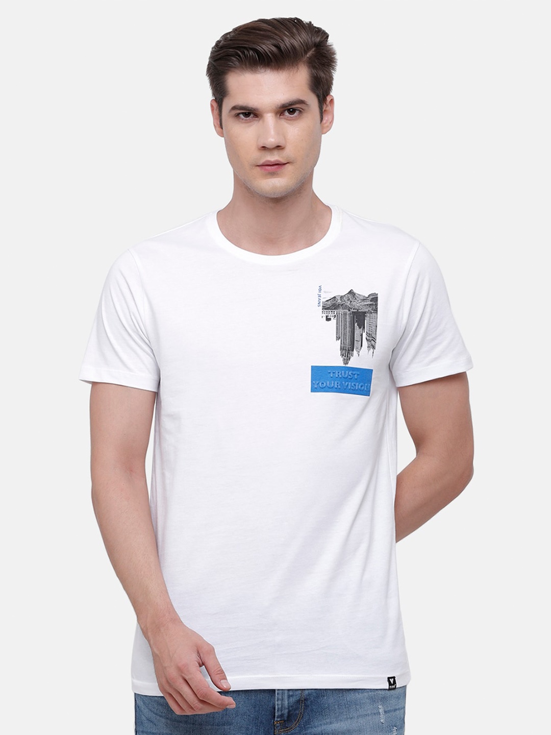 

Voi Jeans Men Slim Fit Cotton T-shirt, White