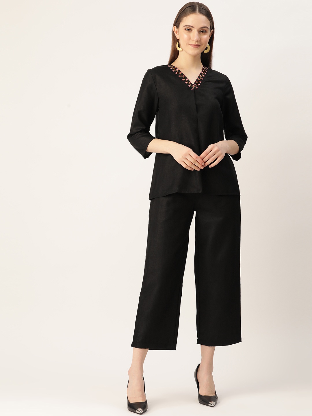 

Off Label Women Printed Top with Trousers, Black