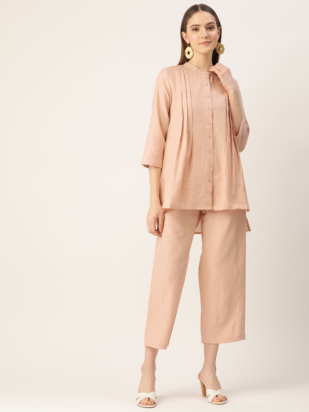 

Off Label Women Pleated Top with Trousers, Peach