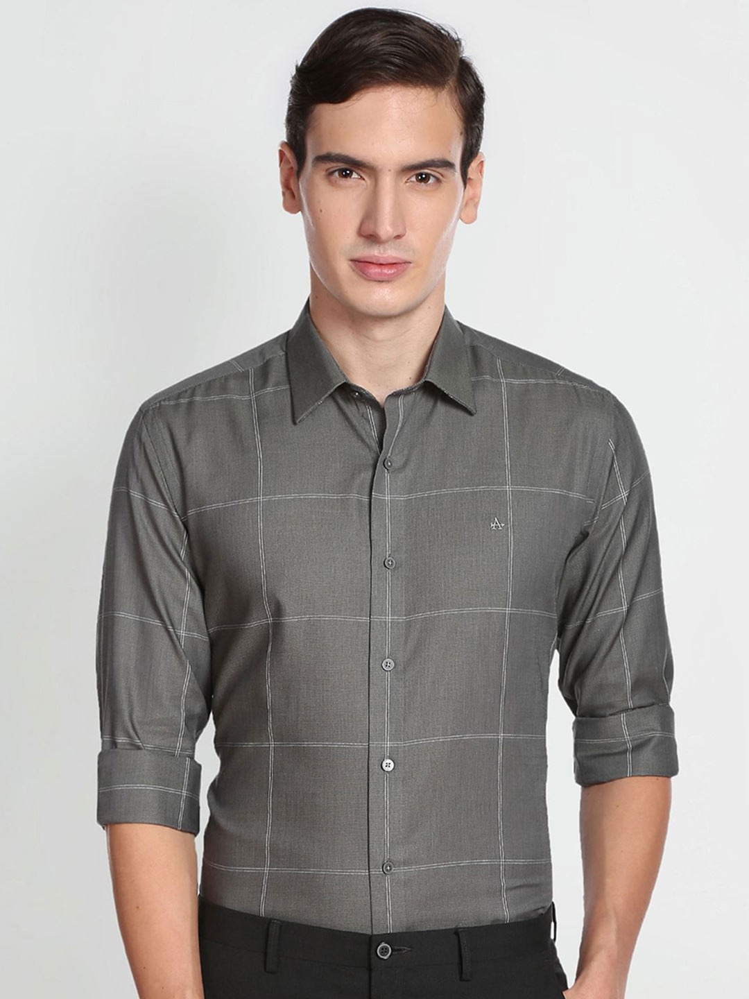 

Arrow New York Men Grey Slim Fit Windowpane Checks Checked Casual Shirt