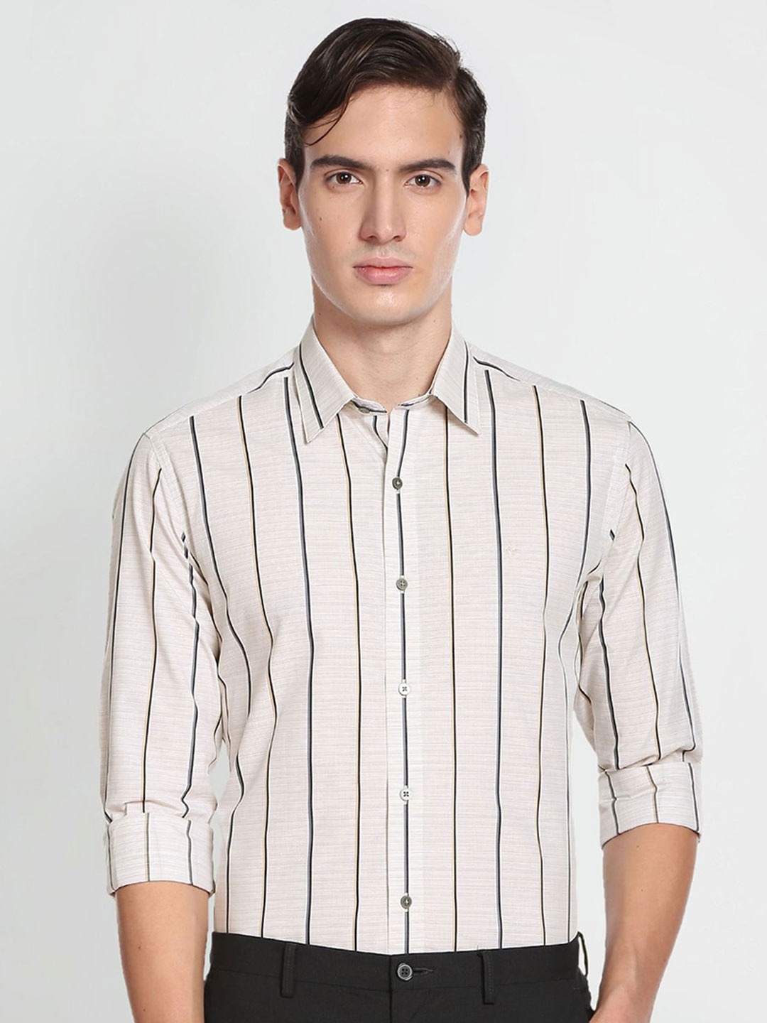 

Arrow New York Men Slim Fit Striped Casual Cotton Shirt, Off white