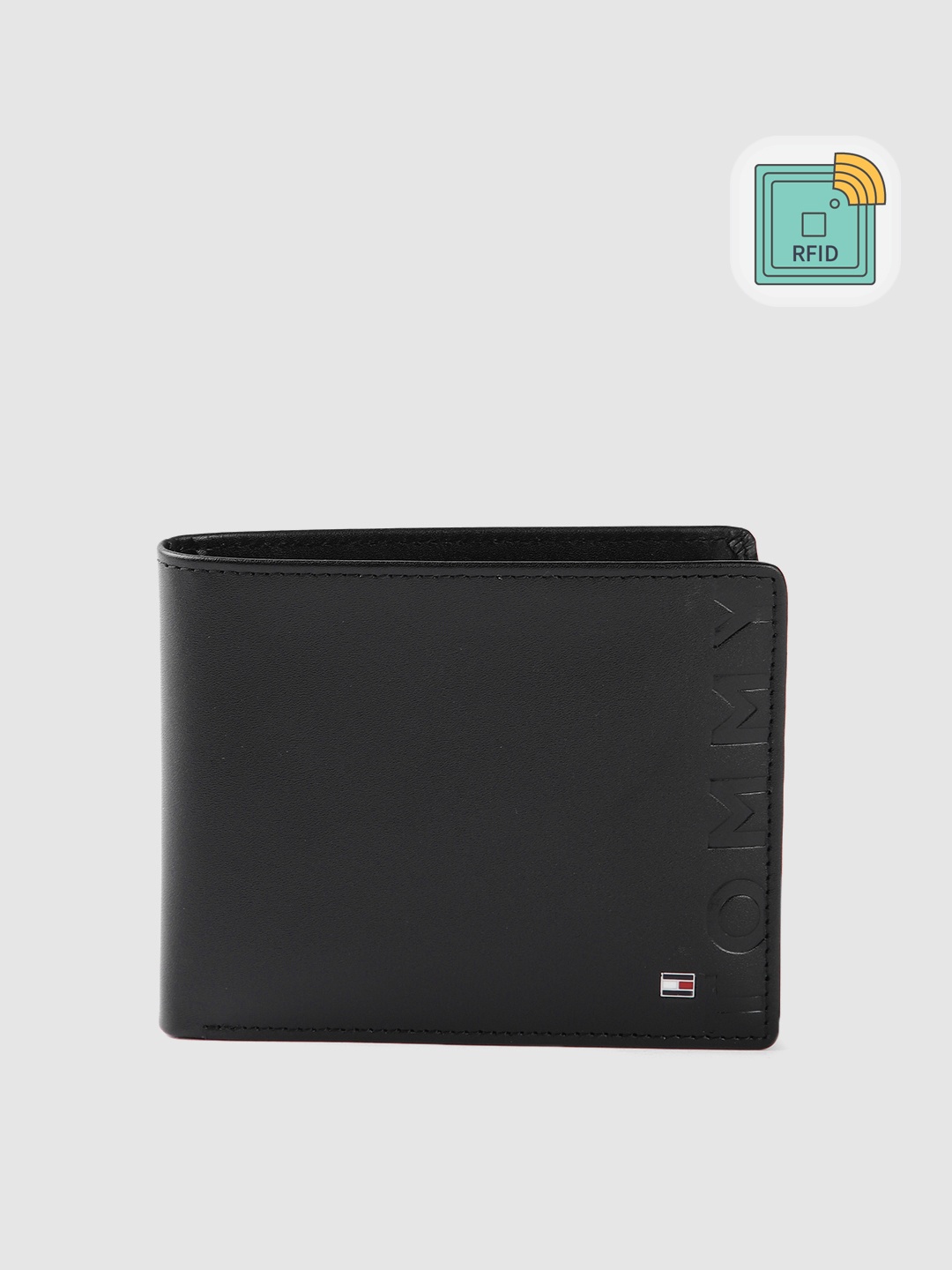

Tommy Hilfiger Men Printed Leather Two Fold Wallet, Black