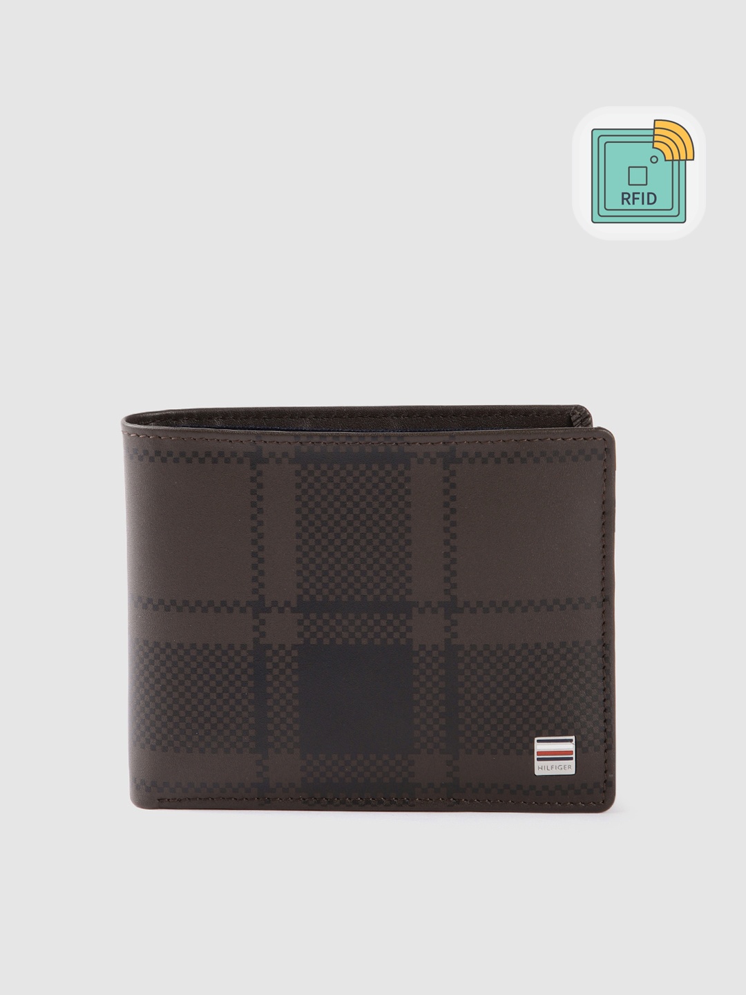 

Tommy Hilfiger Men Checked Leather Two Fold Wallet, Brown