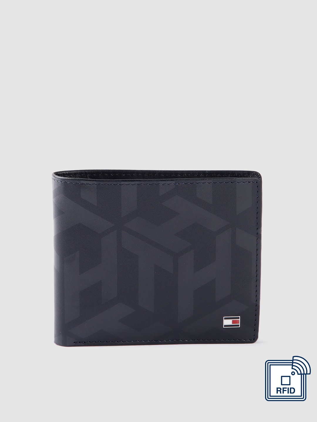 

Tommy Hilfiger Men Printed Leather Two Fold Wallet, Navy blue