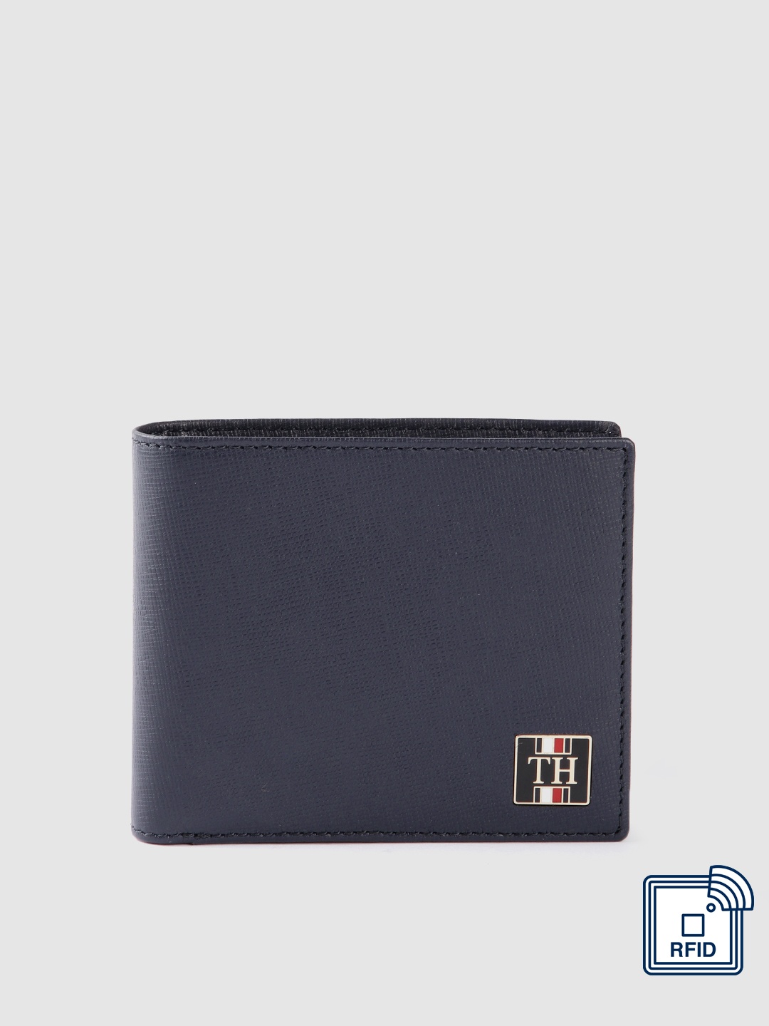 

Tommy Hilfiger Men Applique Leather Two Fold Wallet, Navy blue