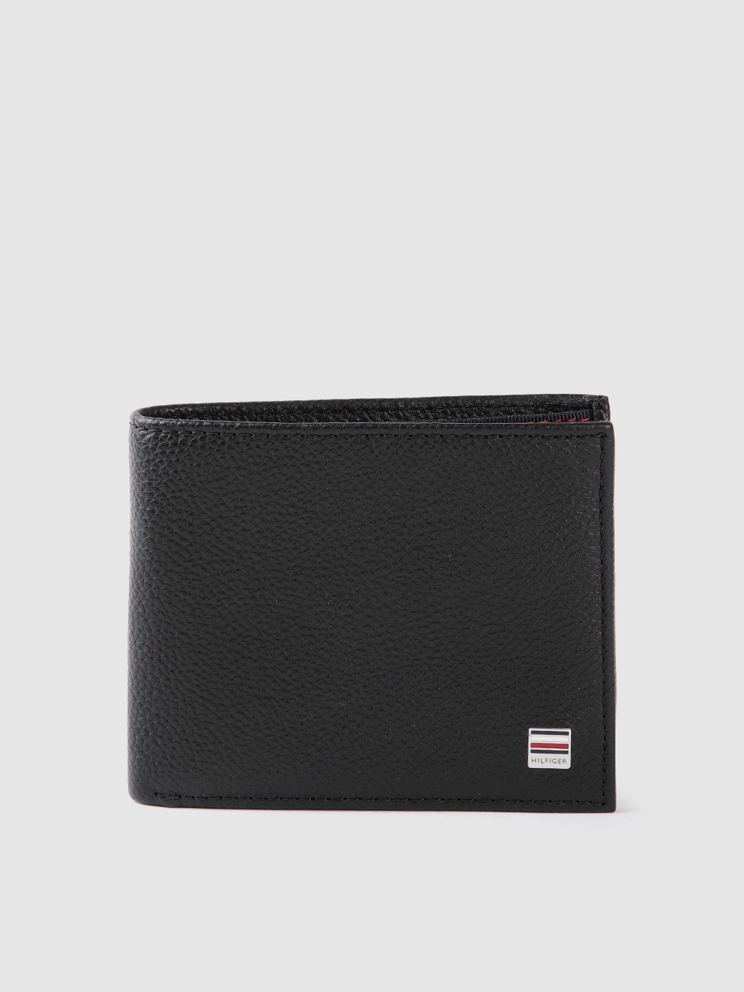 

Tommy Hilfiger Men Textured Applique Leather Two Fold Wallet, Black