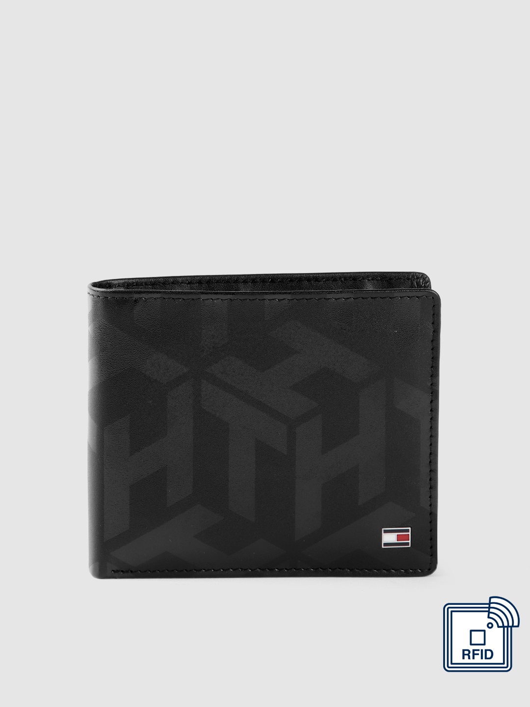

Tommy Hilfiger Men Printed Leather Two Fold Wallet, Black