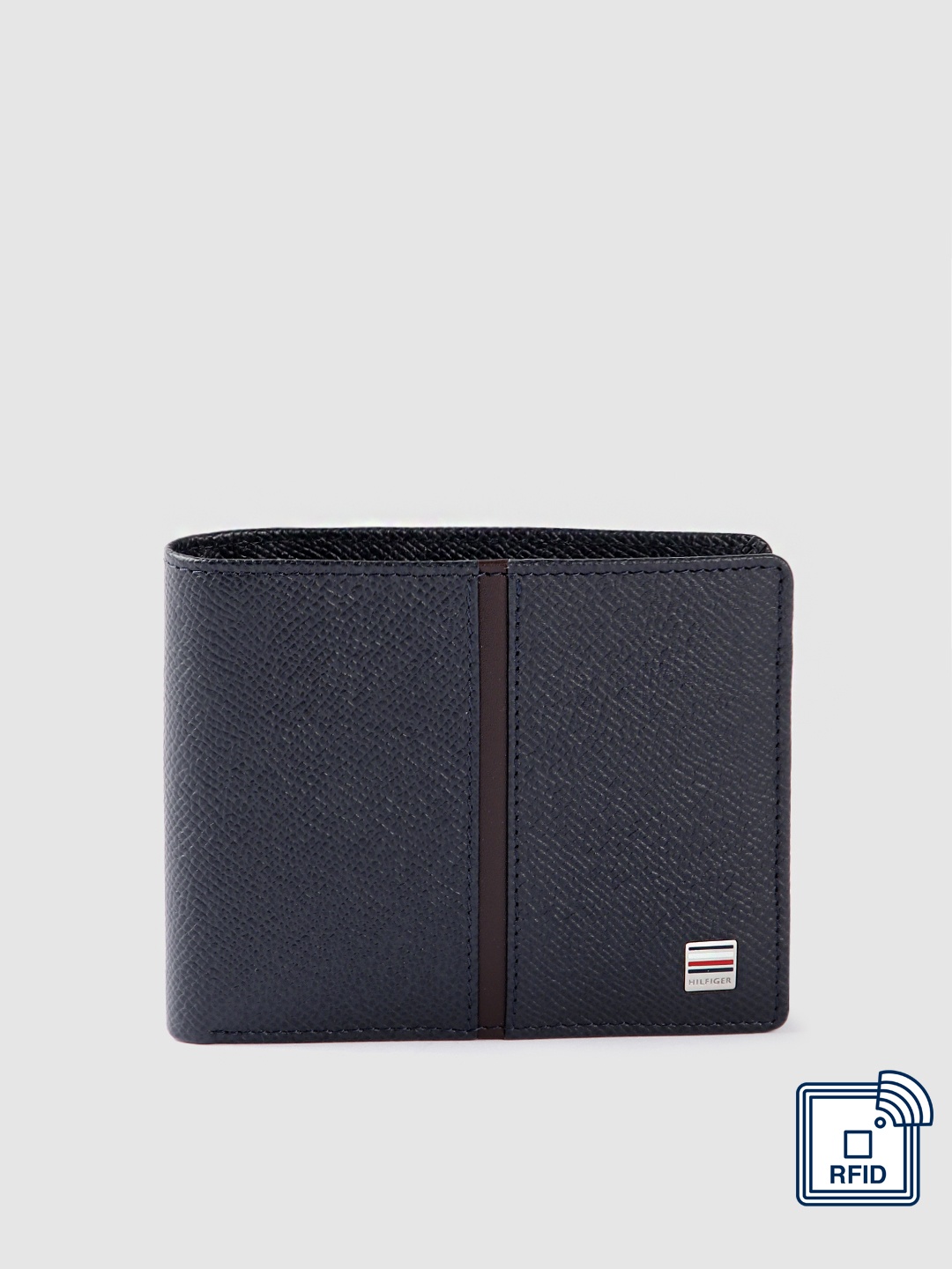 

Tommy Hilfiger Men Textured Leather Two Fold Wallet, Navy blue