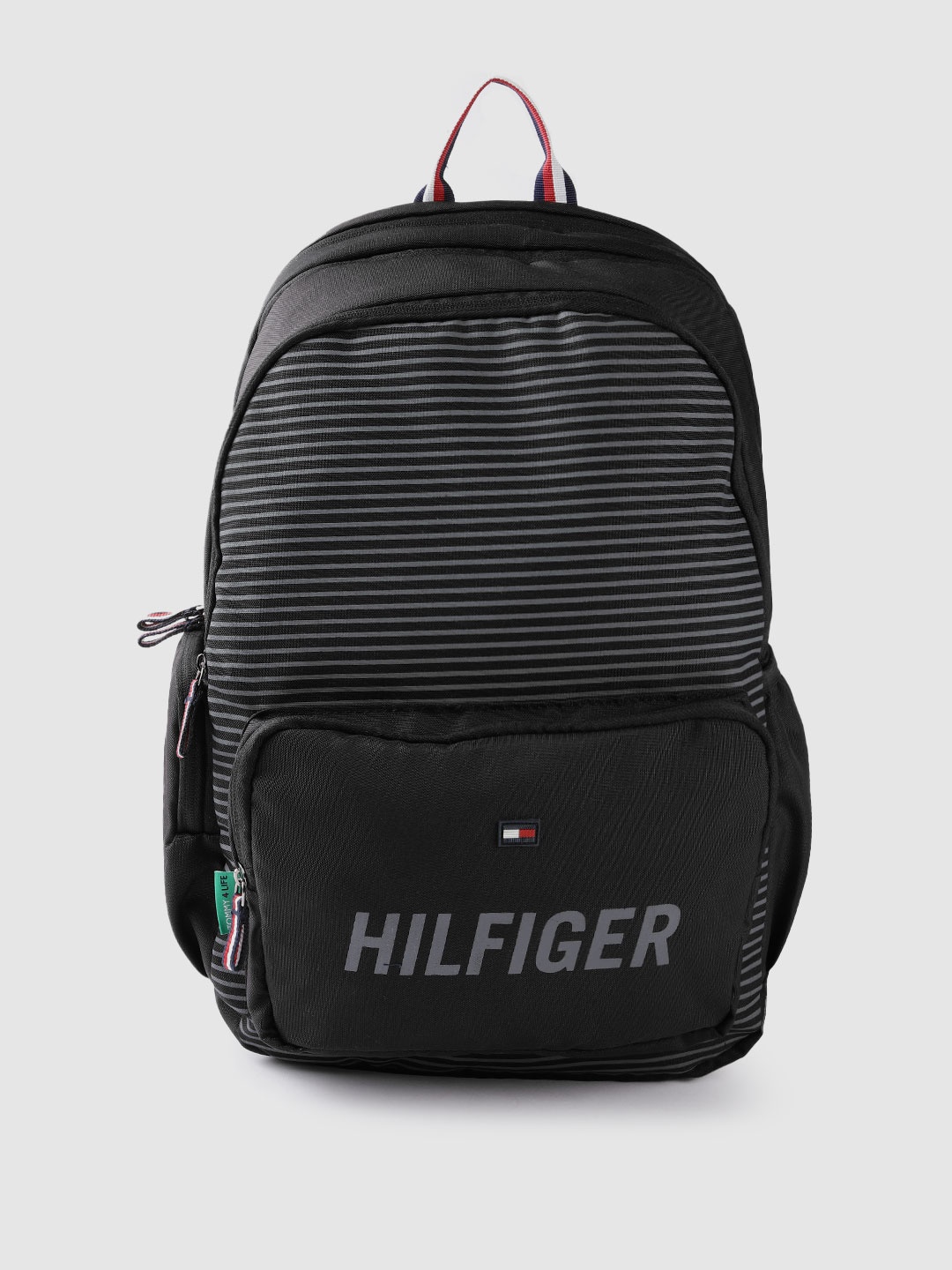 

Tommy Hilfiger Unisex Striped Backpack With Rain Cover, Black