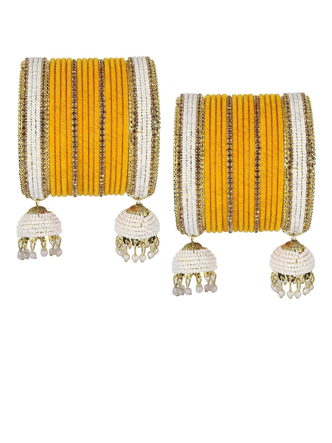 

NMII 32 Pieces CZ-Studded & Beaded Velvet Bangles, Yellow